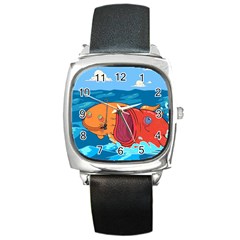 Adventure Time Fish Landscape Square Metal Watch