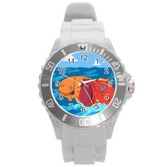 Adventure Time Fish Landscape Round Plastic Sport Watch (l)