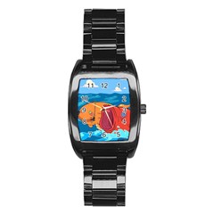 Adventure Time Fish Landscape Stainless Steel Barrel Watch