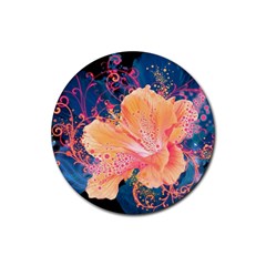 Abstract Art Artistic Bright Colors Contrast Flower Nature Petals Psychedelic Rubber Coaster (round)