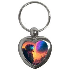 Illustration Trippy Psychedelic Astronaut Landscape Planet Mountains Key Chain (heart) by Sarkoni