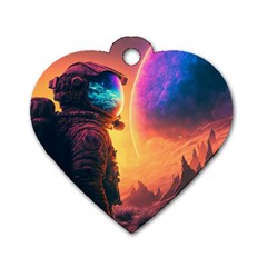 Illustration Trippy Psychedelic Astronaut Landscape Planet Mountains Dog Tag Heart (one Side)