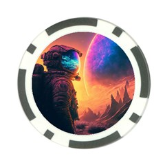 Illustration Trippy Psychedelic Astronaut Landscape Planet Mountains Poker Chip Card Guard