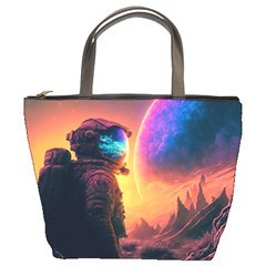 Illustration Trippy Psychedelic Astronaut Landscape Planet Mountains Bucket Bag