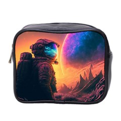 Illustration Trippy Psychedelic Astronaut Landscape Planet Mountains Mini Toiletries Bag (two Sides)