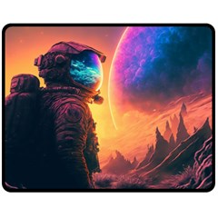 Illustration Trippy Psychedelic Astronaut Landscape Planet Mountains Fleece Blanket (medium)