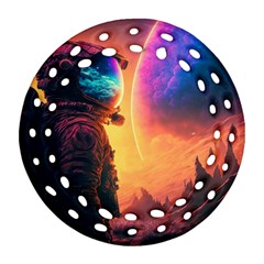 Illustration Trippy Psychedelic Astronaut Landscape Planet Mountains Ornament (round Filigree)