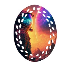 Illustration Trippy Psychedelic Astronaut Landscape Planet Mountains Ornament (oval Filigree)