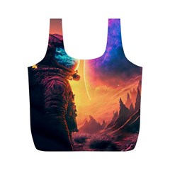 Illustration Trippy Psychedelic Astronaut Landscape Planet Mountains Full Print Recycle Bag (m)