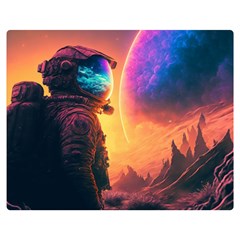 Illustration Trippy Psychedelic Astronaut Landscape Planet Mountains Two Sides Premium Plush Fleece Blanket (medium)