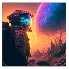 Illustration Trippy Psychedelic Astronaut Landscape Planet Mountains Square Satin Scarf (36  X 36 )