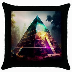 Tropical Forest Jungle Ar Colorful Midjourney Spectrum Trippy Psychedelic Nature Trees Pyramid Throw Pillow Case (black) by Sarkoni