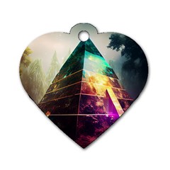 Tropical Forest Jungle Ar Colorful Midjourney Spectrum Trippy Psychedelic Nature Trees Pyramid Dog Tag Heart (one Side) by Sarkoni