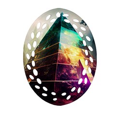 Tropical Forest Jungle Ar Colorful Midjourney Spectrum Trippy Psychedelic Nature Trees Pyramid Oval Filigree Ornament (two Sides)