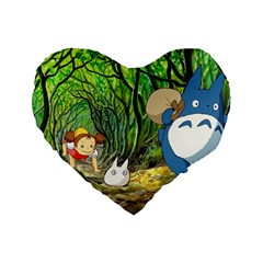 Anime My Neighbor Totoro Jungle Standard 16  Premium Flano Heart Shape Cushions