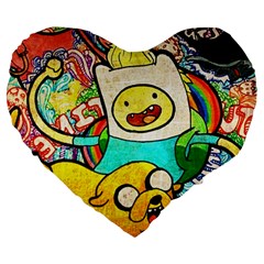 Painting Illustration Adventure Time Psychedelic Art Large 19  Premium Heart Shape Cushions