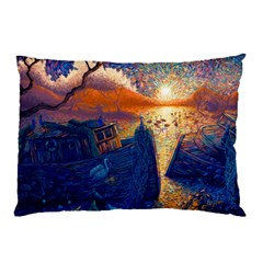 Digital Art Fantasy Impressionism Painting Ship Boat Psychedelic Peacock Mushroom Flamingos Hipwreck Pillow Case