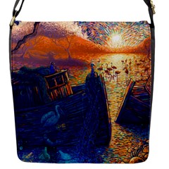 Digital Art Fantasy Impressionism Painting Ship Boat Psychedelic Peacock Mushroom Flamingos Hipwreck Flap Closure Messenger Bag (s)