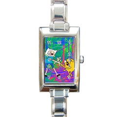 Jake And Finn Adventure Time Landscape Forest Saturation Rectangle Italian Charm Watch by Sarkoni