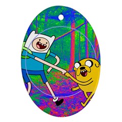 Jake And Finn Adventure Time Landscape Forest Saturation Ornament (oval) by Sarkoni