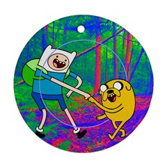 Jake And Finn Adventure Time Landscape Forest Saturation Round Ornament (two Sides)