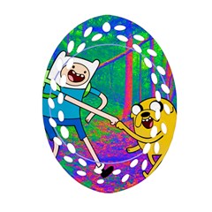 Jake And Finn Adventure Time Landscape Forest Saturation Oval Filigree Ornament (two Sides)