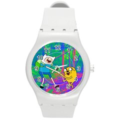 Jake And Finn Adventure Time Landscape Forest Saturation Round Plastic Sport Watch (m)