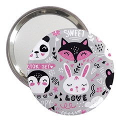 Big Set With Cute Cartoon Animals Bear Panda Bunny Penguin Cat Fox 3  Handbag Mirrors by Bedest