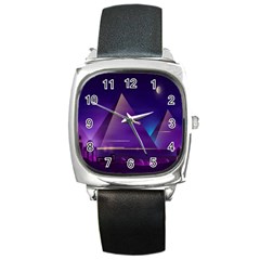 Egyptian Pyramids Night Landscape Cartoon Square Metal Watch by Bedest
