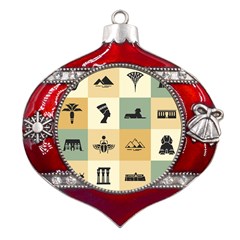 Egyptian Flat Style Icons Metal Snowflake And Bell Red Ornament by Bedest
