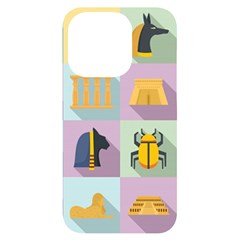 Egypt Icons Set Flat Style Iphone 14 Pro Black Uv Print Case by Bedest