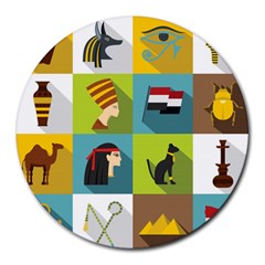 Egypt Travel Items Icons Set Flat Style Round Mousepad by Bedest