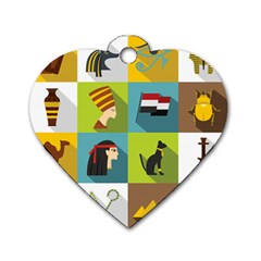 Egypt Travel Items Icons Set Flat Style Dog Tag Heart (two Sides) by Bedest