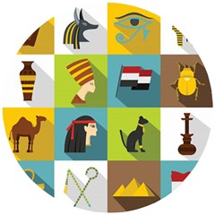 Egypt Travel Items Icons Set Flat Style Wooden Puzzle Round