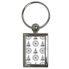 Marine Nautical Seamless Pattern With Vintage Lighthouse Wheel Key Chain (rectangle) by Bedest