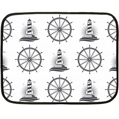 Marine Nautical Seamless Pattern With Vintage Lighthouse Wheel Two Sides Fleece Blanket (mini) by Bedest