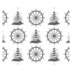 Marine Nautical Seamless Pattern With Vintage Lighthouse Wheel Premium Plush Fleece Blanket (small) by Bedest