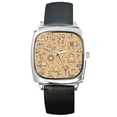 Egyptian Seamless Pattern Symbols Landmarks Signs Egypt Square Metal Watch