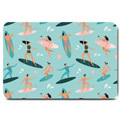 Beach Surfing Surfers With Surfboards Surfer Rides Wave Summer Outdoors Surfboards Seamless Pattern Large Doormat by Bedest