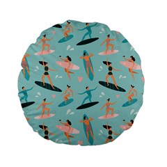 Beach Surfing Surfers With Surfboards Surfer Rides Wave Summer Outdoors Surfboards Seamless Pattern Standard 15  Premium Flano Round Cushions by Bedest