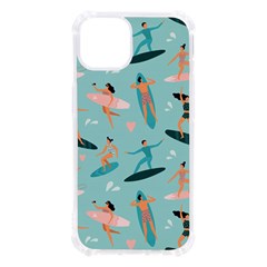 Beach Surfing Surfers With Surfboards Surfer Rides Wave Summer Outdoors Surfboards Seamless Pattern Iphone 13 Tpu Uv Print Case by Bedest