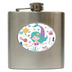 Set Cute Mermaid Seaweeds Marine In Habitants Hip Flask (6 Oz) by Bedest