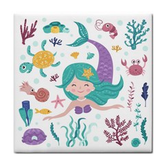 Set Cute Mermaid Seaweeds Marine In Habitants Face Towel by Bedest