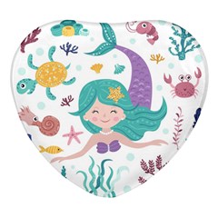 Set Cute Mermaid Seaweeds Marine In Habitants Heart Glass Fridge Magnet (4 Pack) by Bedest