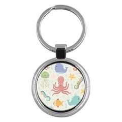 Underwater Seamless Pattern Light Background Funny Key Chain (round) by Bedest