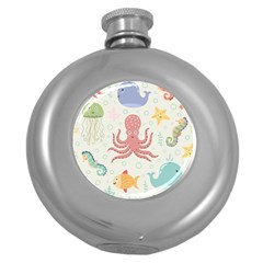 Underwater Seamless Pattern Light Background Funny Round Hip Flask (5 Oz) by Bedest