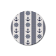 Nautical Seamless Pattern Vector Illustration Rubber Round Coaster (4 Pack) by Bedest