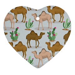 Camels Cactus Desert Pattern Ornament (Heart)