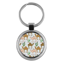 Camels Cactus Desert Pattern Key Chain (round)