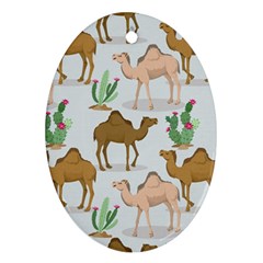 Camels Cactus Desert Pattern Oval Ornament (two Sides)